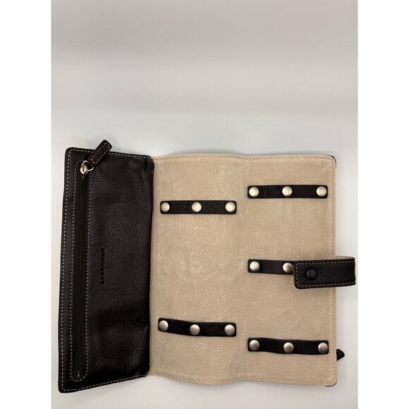 New Levenger Brown Leather Folded Wallet Travel Pouch Jewelry Pens Roll Case